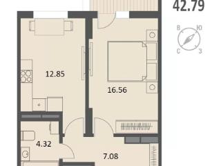 1-комн., 42.79 м², 12/16 этаж