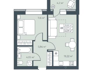 2-комн., 44.91 м², 1/8 этаж