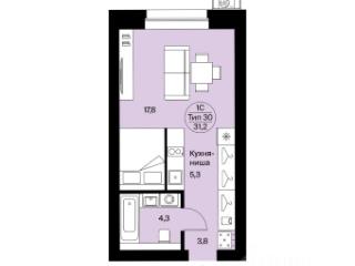 Студия, 31.2 м², 8/9 этаж