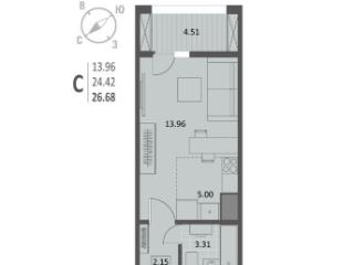 Студия, 26.68 м², 2/18 этаж