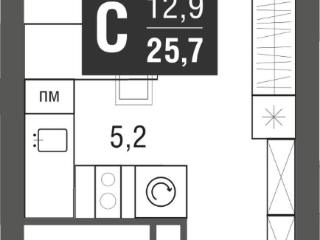 Студия, 25.7 м², 24/52 этаж