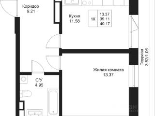 1-комн., 40.17 м², 4/5 этаж