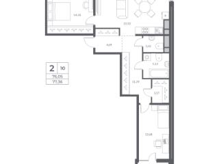 2-комн., 77.36 м², 4/12 этаж
