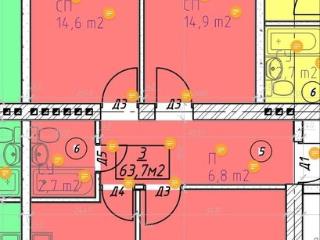 3-комн., 63.7 м², 2/3 этаж