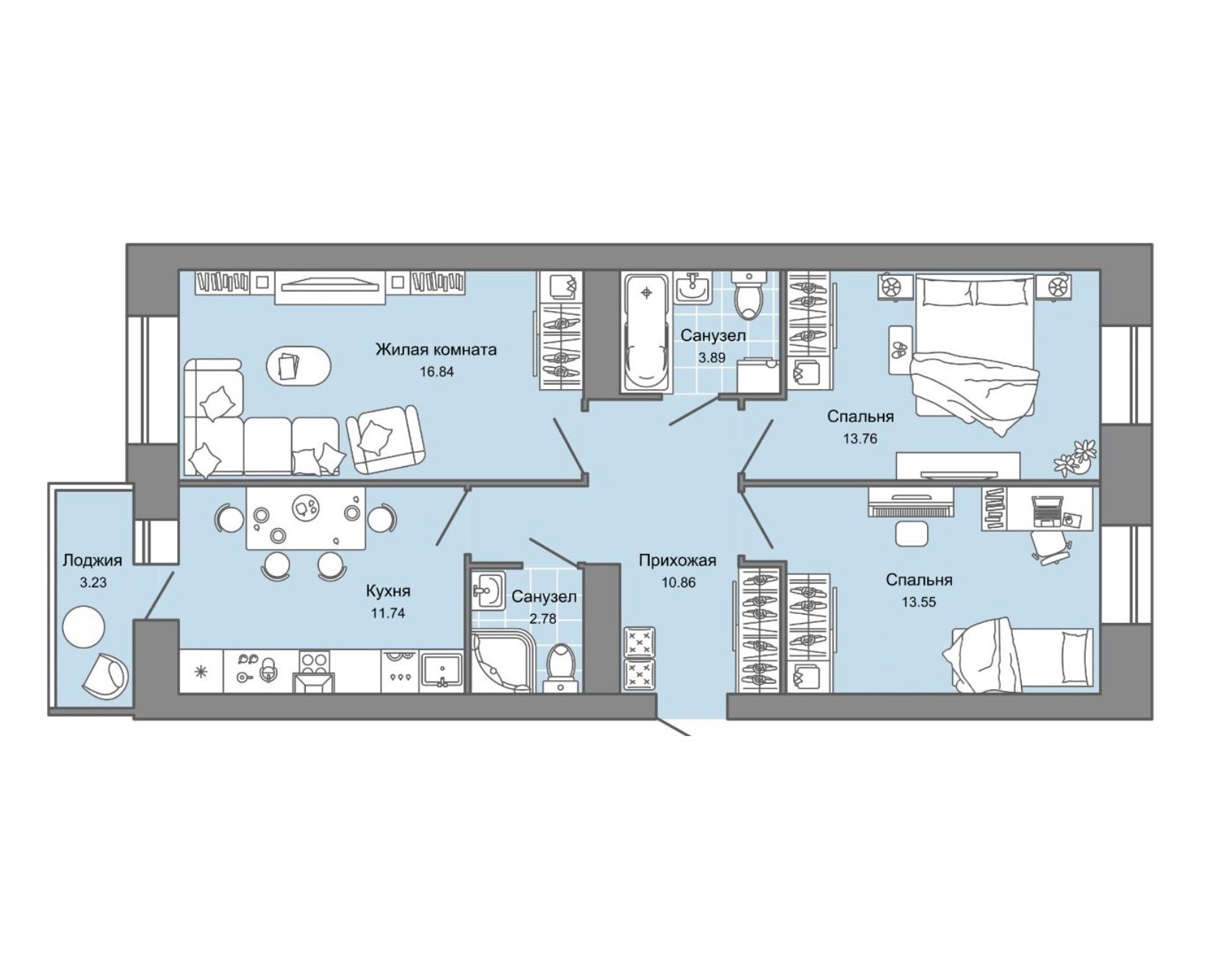 Продажа трехкомнатной квартиры в новостройке 74 м², 2/9 этаж на улице  Еремецкого, 11 в Ульяновске, ЖК 